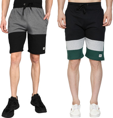 GYRFALCON Self Design Men Grey, Black Regular Shorts