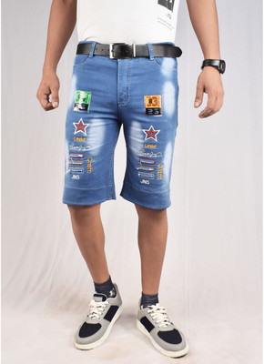 IndiForce Dyed/Washed Men Light Blue Denim Shorts