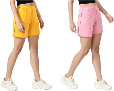 Indistar Solid Women Yellow, Pink Regular Shorts