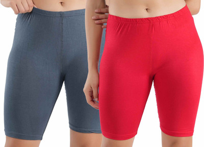 Florafit Solid Women Red, Grey Cycling Shorts