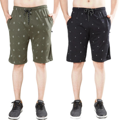 WILD CAMO Printed Men Green, Black Regular Shorts