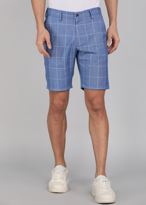 PETER ENGLAND Checkered Men Blue Basic Shorts