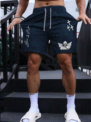 Benny Brooks Graphic Print Men Dark Blue Basic Shorts