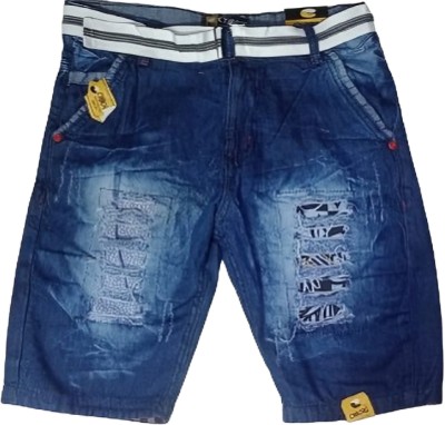 QFA Solid Men Denim Blue Denim Shorts