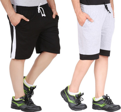 GLAMPANDA Color Block Men Black, Grey Casual Shorts