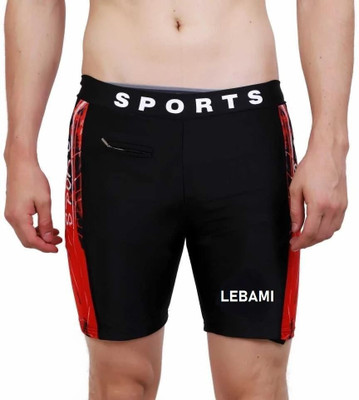 Lebami Geometric Print Men Red, Black Swim Shorts