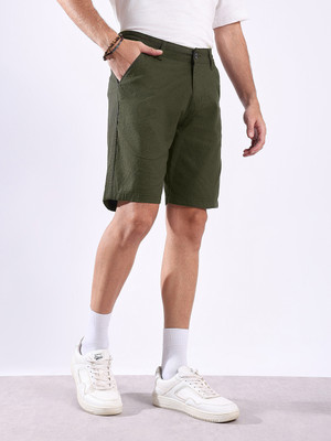 Hence Solid Men Dark Green Chino Shorts