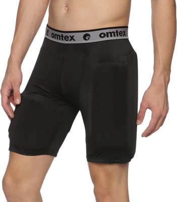 omtex Solid Men Black Compression Shorts