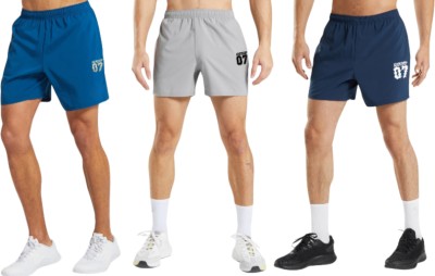 RUNNING MACHINE Solid Men Dark Blue, Blue, Grey Basic Shorts, Baggy Shorts, Beach Shorts, Gym Shorts, Regular Shorts