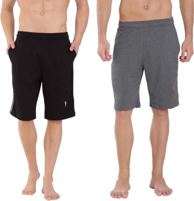 JOCKEY Solid, Self Design Men Black, Grey Regular Shorts