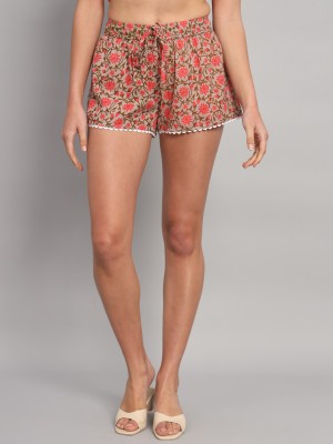 Ravaiyaa - Attitude Is Everything Printed Women Green, Pink Casual Shorts