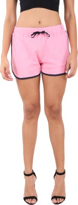 Western Vivid Solid Women Pink Casual Shorts