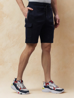 Ho Bindaass Solid Men Dark Blue Cargo Shorts