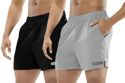 PRABAHA Solid Men Black, Grey Regular Shorts