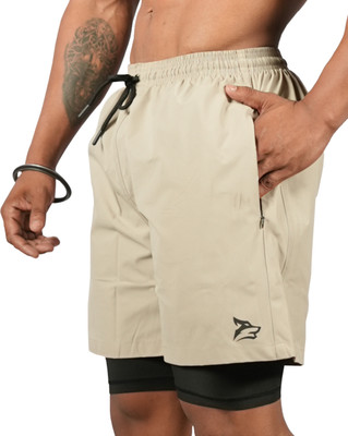 Gym Hound Solid Men Khaki Compression Shorts