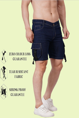 Misony Solid Men Denim Dark Blue Casual Shorts