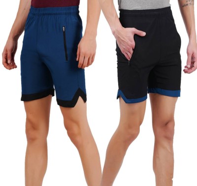 jocker Solid Men Black, Blue Sports Shorts