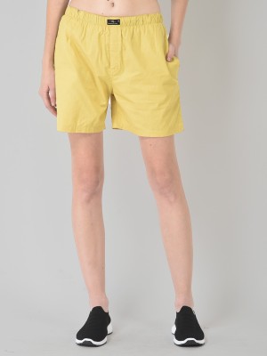 Cozmostore Solid Women Yellow Boxer Shorts