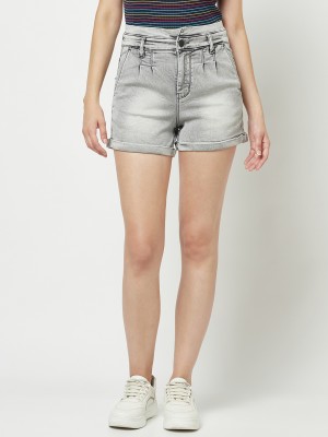 CRIMSOUNE CLUB Solid Women Grey Denim Shorts