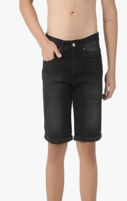 Akshya Self Design Men Denim Black Denim Shorts