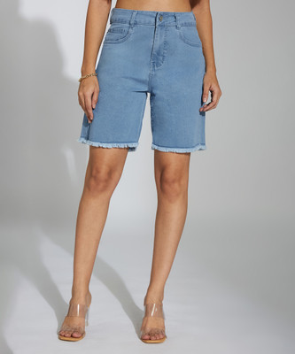 Miss Chase Solid Women Denim Blue Denim Shorts