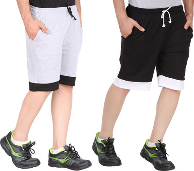 GLAMPANDA Color Block Men Grey, Black Basic Shorts