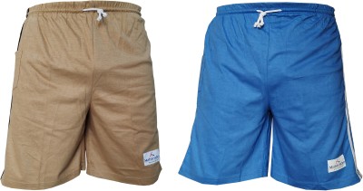 LOVO Solid Men Beige, Blue Bermuda Shorts