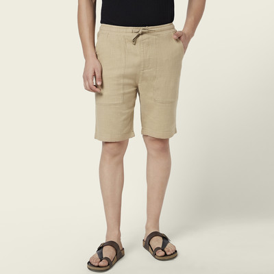 7 Alt by Pantaloons Solid Men Khaki Regular Shorts
