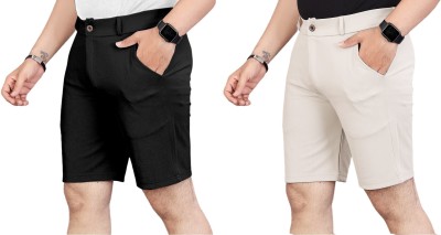 INDICLUB Solid Men Black, Beige Running Shorts