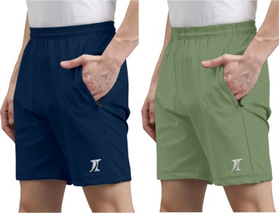 INDICLUB Solid Men Dark Blue, Light Green Sports Shorts