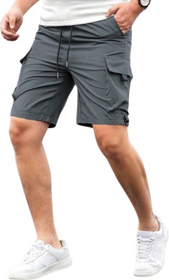 PeppyZone Solid Men Grey Casual Shorts