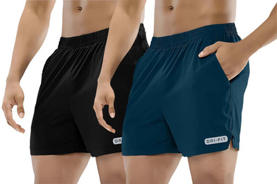 PRABAHA Solid Men Black, Blue Regular Shorts
