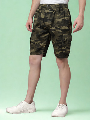 Ho Bindaass Military Camouflage Men Green Cargo Shorts