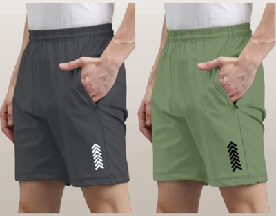 skyrow Solid Men Grey, Light Green Regular Shorts