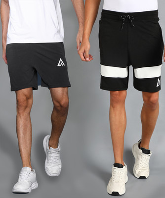 Adrenex Color Block Men Black, Dark Grey Basic Shorts