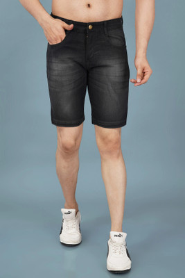 NIVASU Solid Men Black Denim Shorts