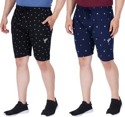 FEEL TRACK Printed Men Black, Dark Blue Regular Shorts