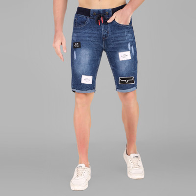 James & Warne Self Design Men Denim Dark Blue Denim Shorts