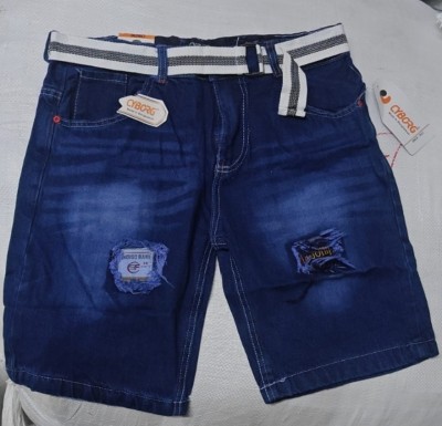 Risin Self Design Men Denim Blue Denim Shorts