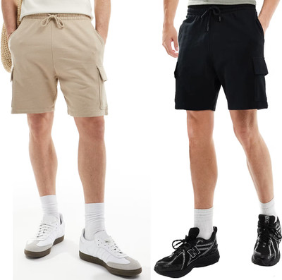 GYRFALCON Solid Men Beige, Black Cargo Shorts