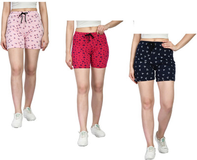 IndiWeaves Printed Women Pink, Red, Dark Blue Regular Shorts