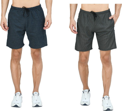 Indestar Printed Men Grey, Blue Bermuda Shorts