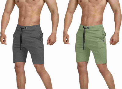 marvik Solid Men Grey, Green Casual Shorts