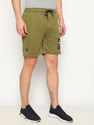 Spartan Self Design Men Green Regular Shorts