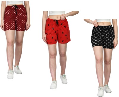 IndiWeaves Printed Women Maroon, Red, Black Regular Shorts