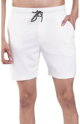 CoolDown Solid Men White Sports Shorts