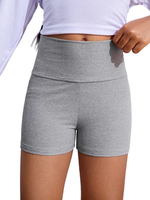 Redamancii Solid Women Grey Regular Shorts