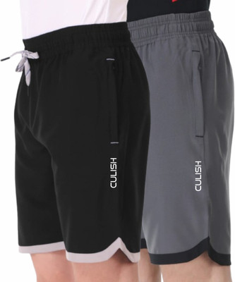 CULISH Self Design Men Black, Grey Regular Shorts