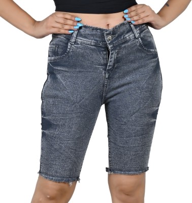 vayu collection Dyed/Washed Women Denim Grey Denim Shorts