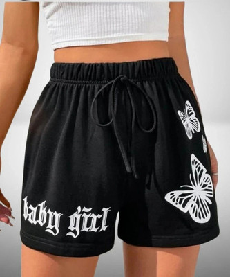 Rivaem Solid Women Black Regular Shorts, Night Shorts, Gym Shorts